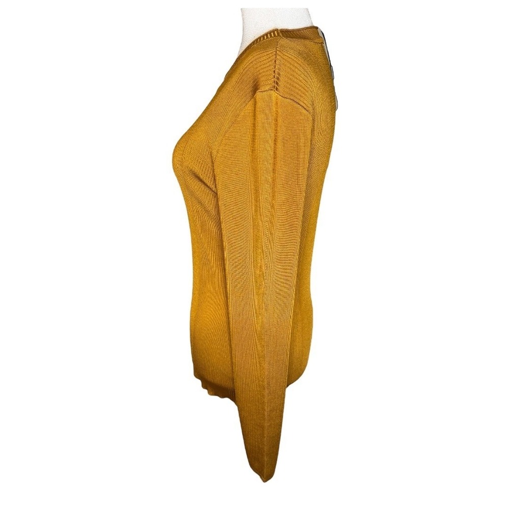 Tahari Sweater Knit‎ Pullover Long Sleeve Gold Monarch Ribbed Crewneck Top Small - Picture 3 of 8
